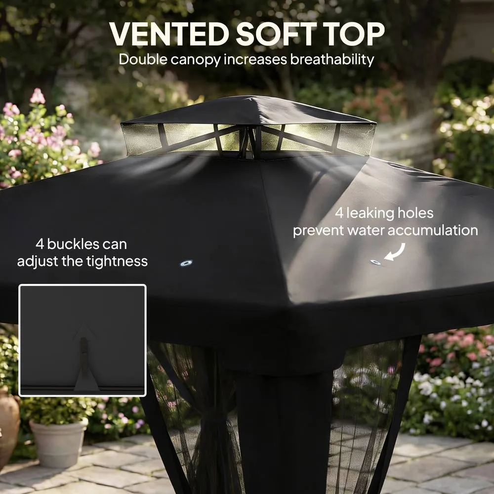 OUTSUNNY 3 x 3 m Metal Gazebo Garden Outdoor 2-Tier Roof Marquee Party Black 6