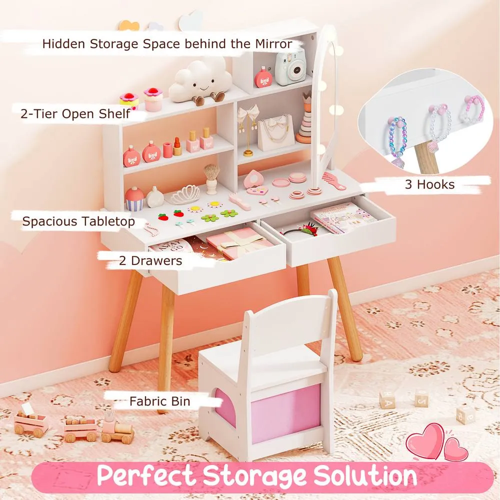 Costway Pretend Play Dressing Table Set - White 6
