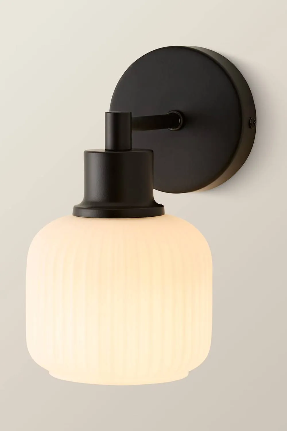 ValueLights Calpe Pair Ribbed Glass Semi Flush Metallic Arm Wall Light in Black 3