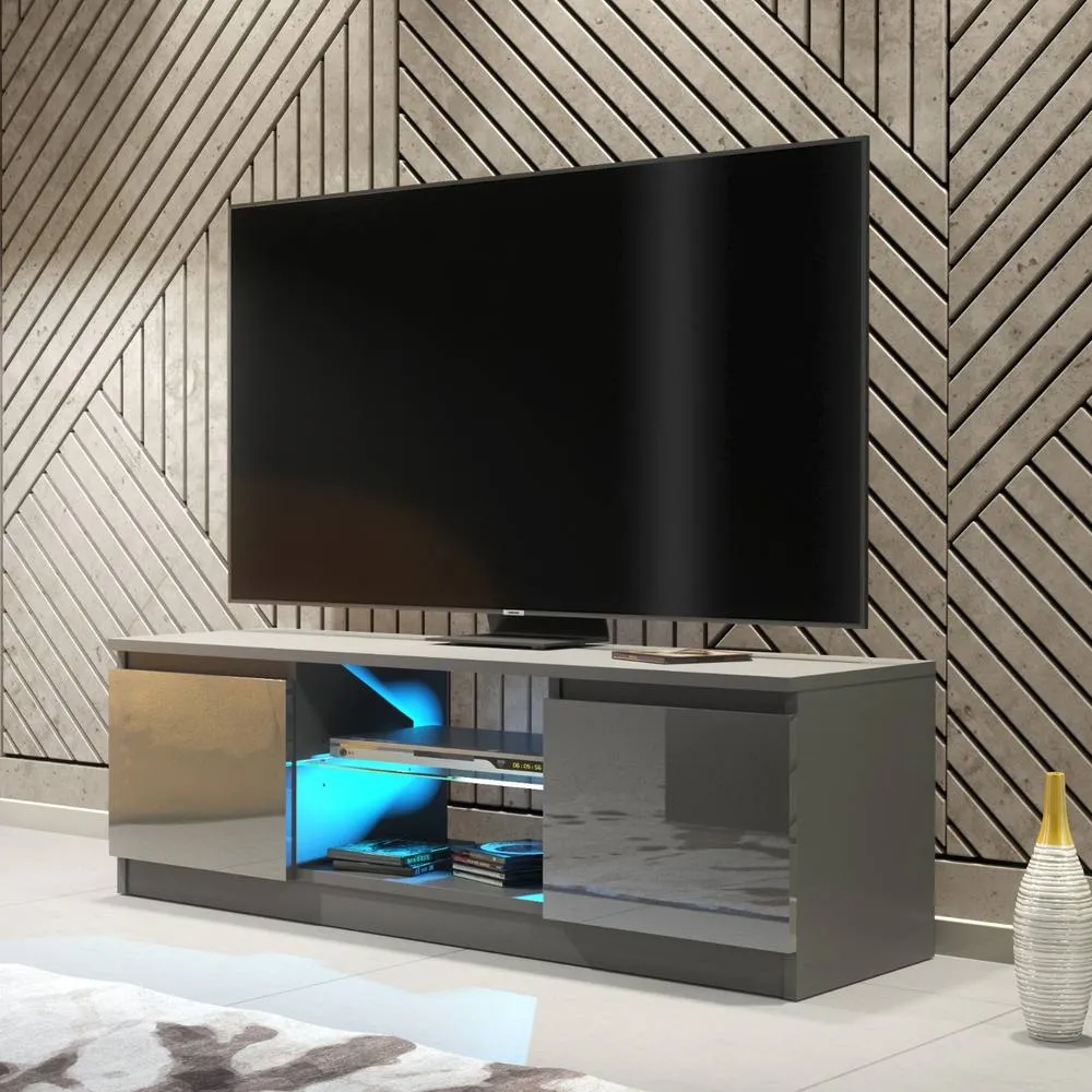 Creative Furniture Aura TV Unit 120cm - Dark Grey with Gloss Doors & LED Lights 5