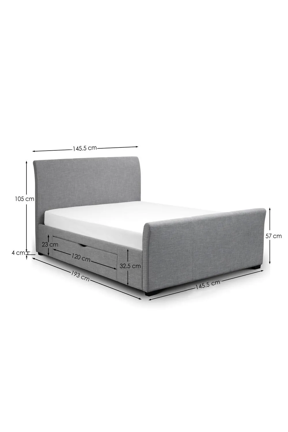 Julian Bowen Capri Upholstered Storage Bed with 2 Drawers in Grey 5