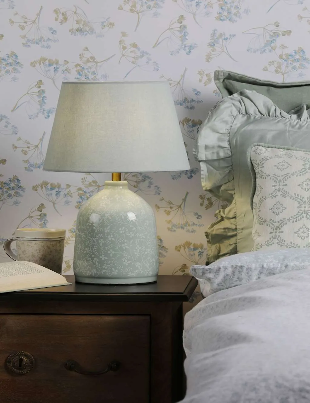 Laura Ashley Campion Ceramic Floral Table Lamp Blue