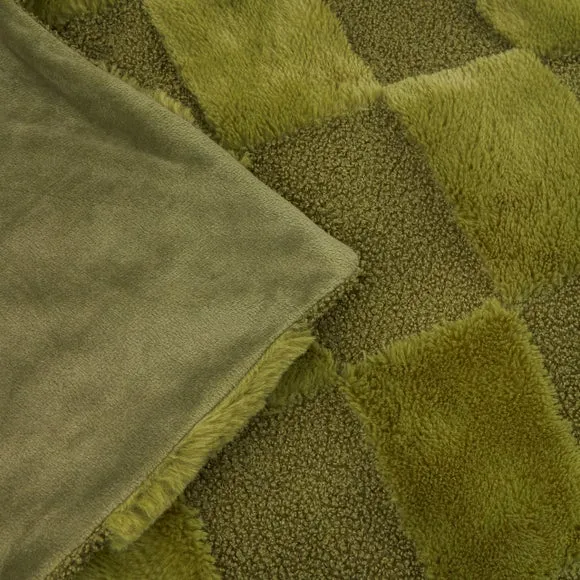 Furn Fur Boucle Check Throw Olive 140 X 180Cm, Green 2
