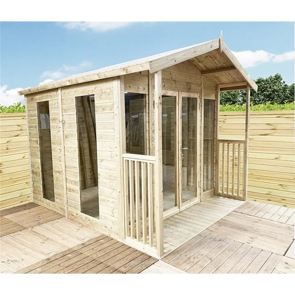 Marlborough 15x18 Pressure Treated Apex Summerhouse with Long Windows & Verandah in Natural 2