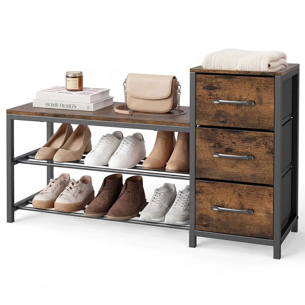 Costway Modern Shoe Bench 3Tier Shoe Rack Shoe Storage Organizer for Entryway in Brown 4