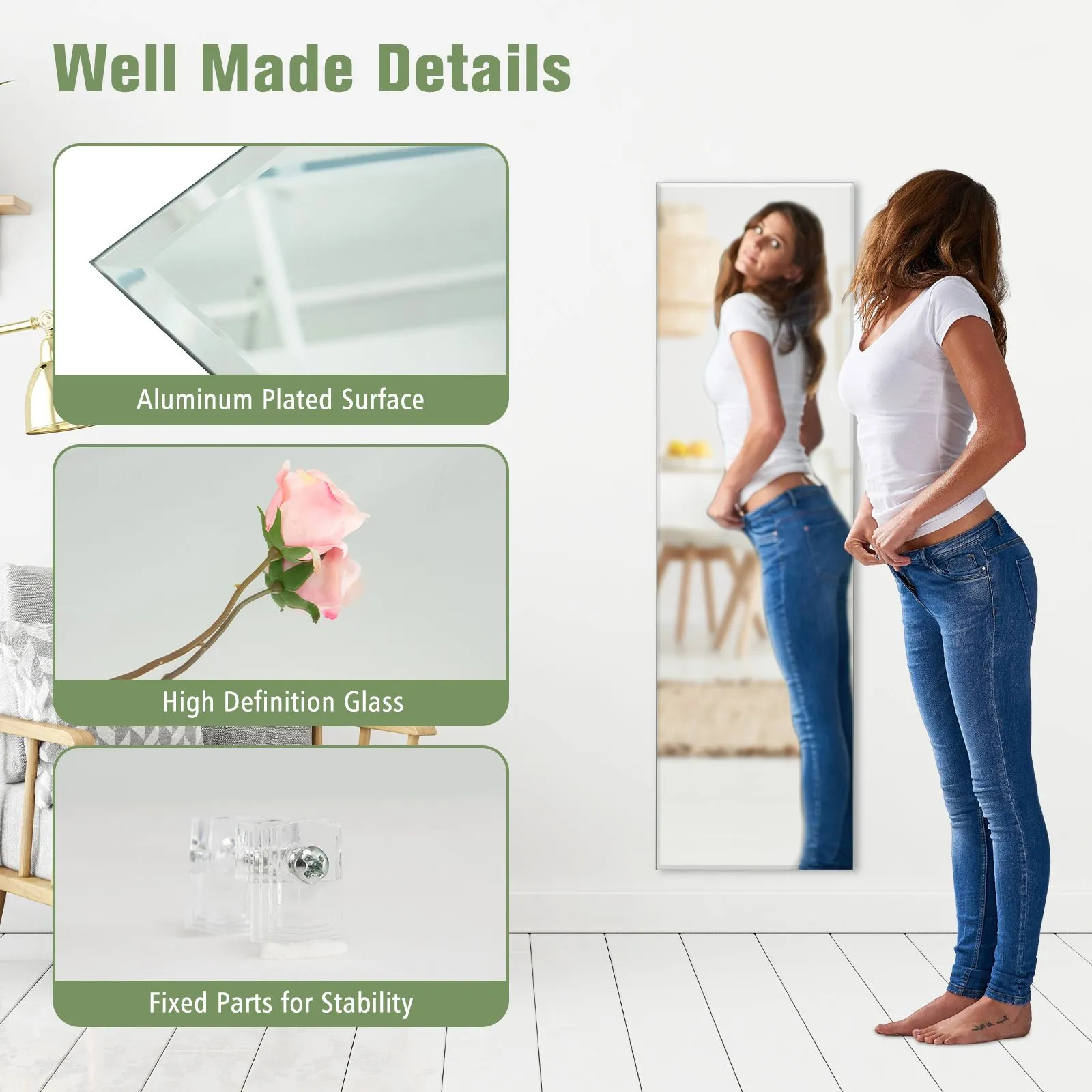 Costway Full Length Wall Mounted Mirror for Bathroom Bedro in White 4