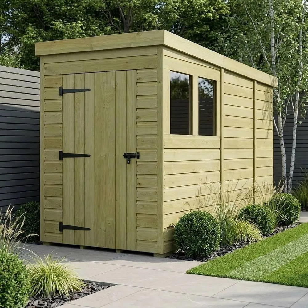 Buttercup Farm 4ft x 9ft Pent Garden Shed Single Door With Windows - Timber in Brown 2