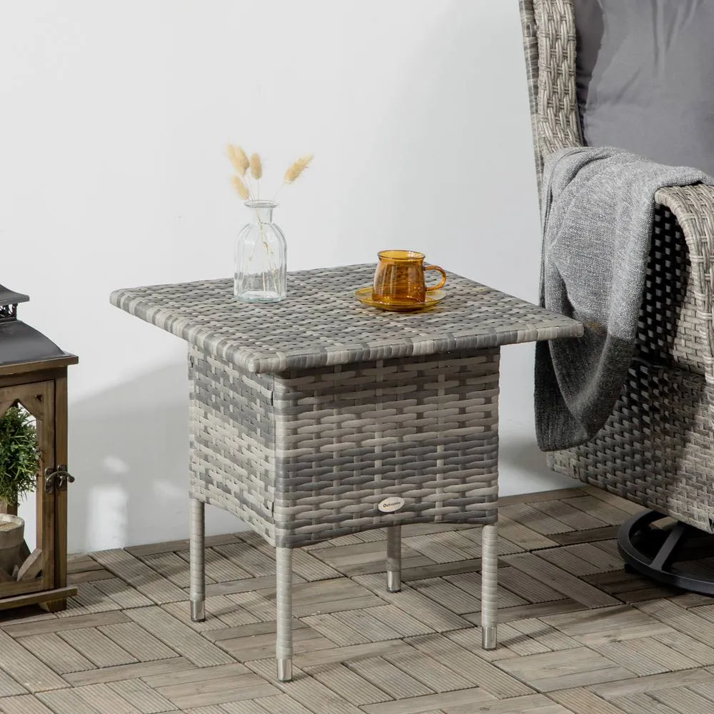OUTSUNNY PE Rattan Outdoor Coffee Table, Easy Match Rattan Side Table in Grey 1