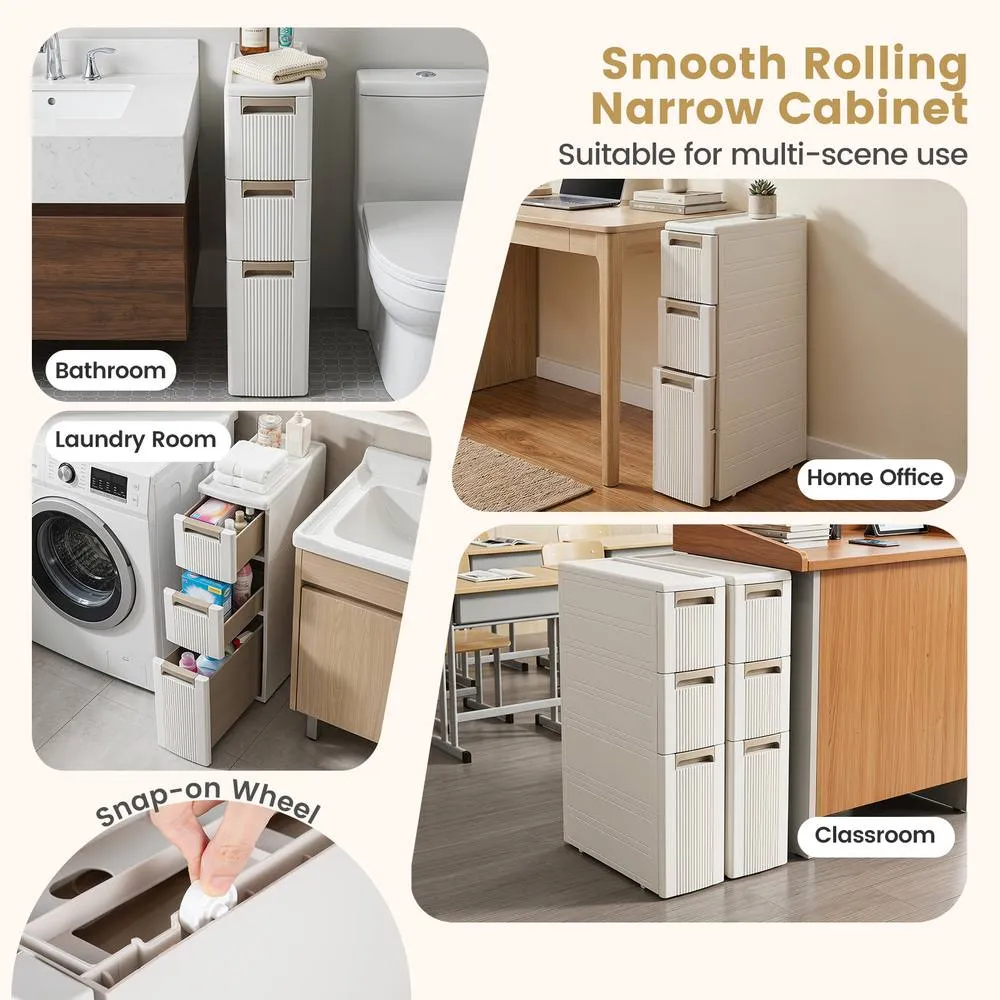 Costway Slim Rolling Cart with Removable Dividers Plastic Organizer in Cream 6