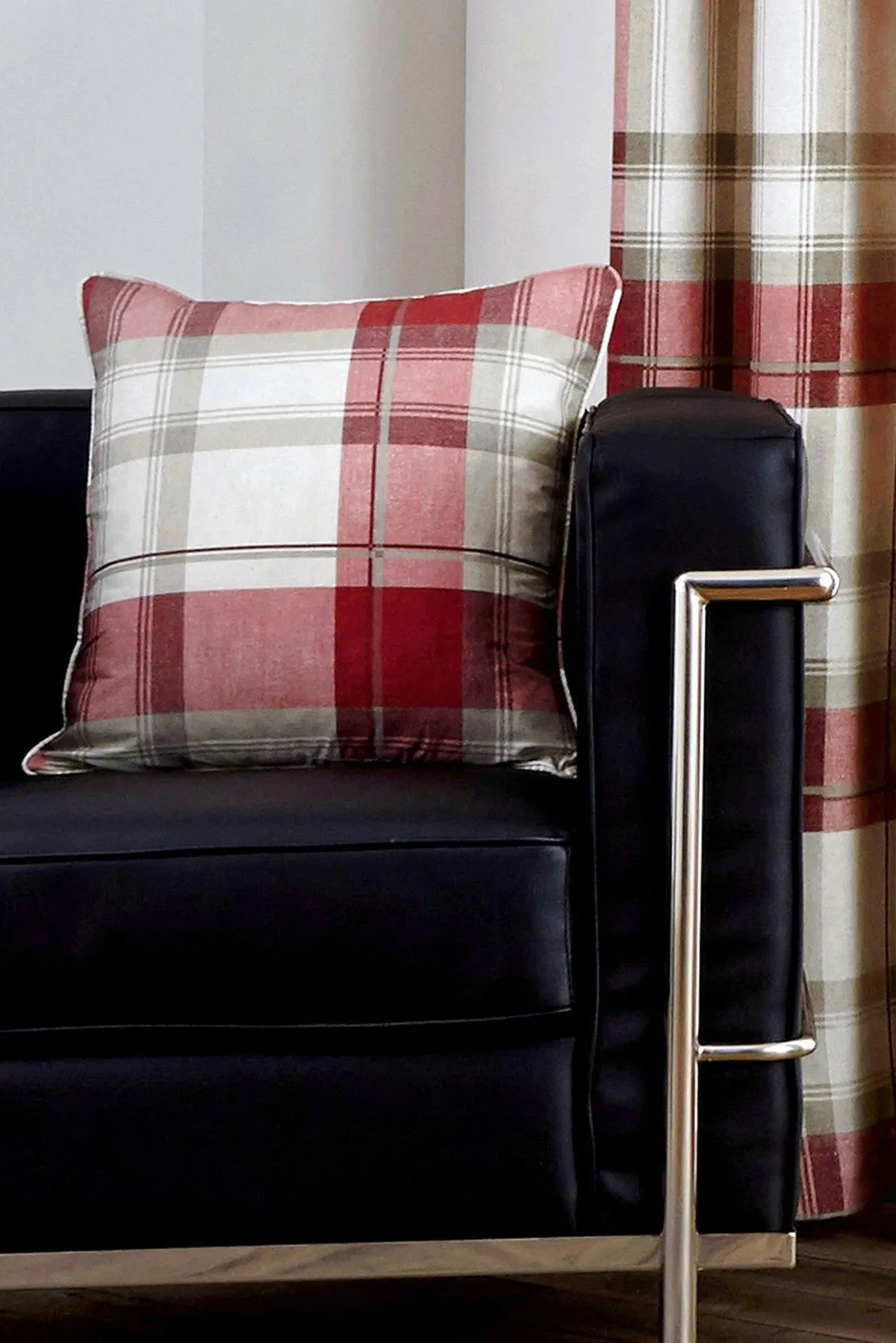 Fusion 'Balmoral Tartan' Warm Woven Check 100% Cotton Filled Cushion in Scarlet 2