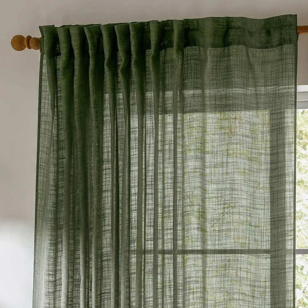 Yard Cirrus Sheer Tab Top Curtain Panel in Dark Green 3