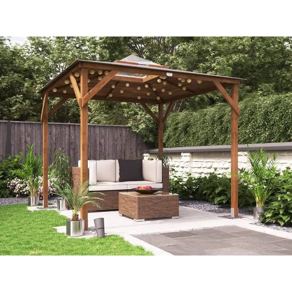 Dunster House Wooden Gazebo Hot Tub Shelter 2.5m x 2.5m with Roof Felt - Erin in Brown 3