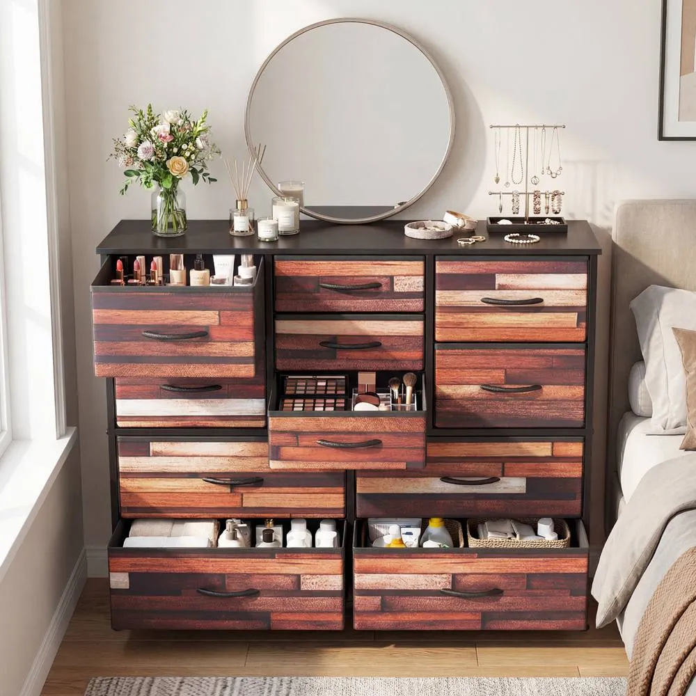 Costway 11-Drawer Dresser 100 cm Tall Storage Chest w/Non-Woven Fabric Drawers in Brown 4