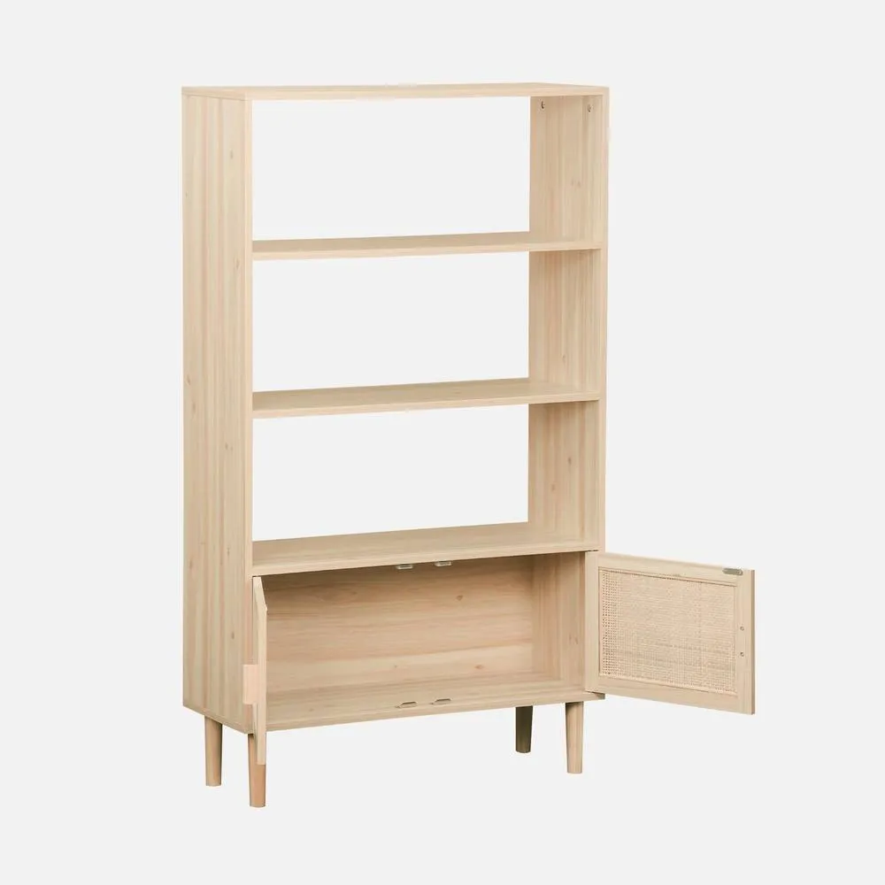 sweeek Woven Rattan Bookcase With Storage Cupboard in Light Brown 3