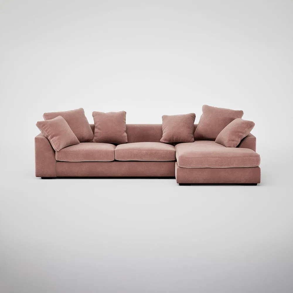 Heal's Cumulus Right Hand Facing Corner Sofa Smart Luxe Velvet Dusky Pink Black Feet 1