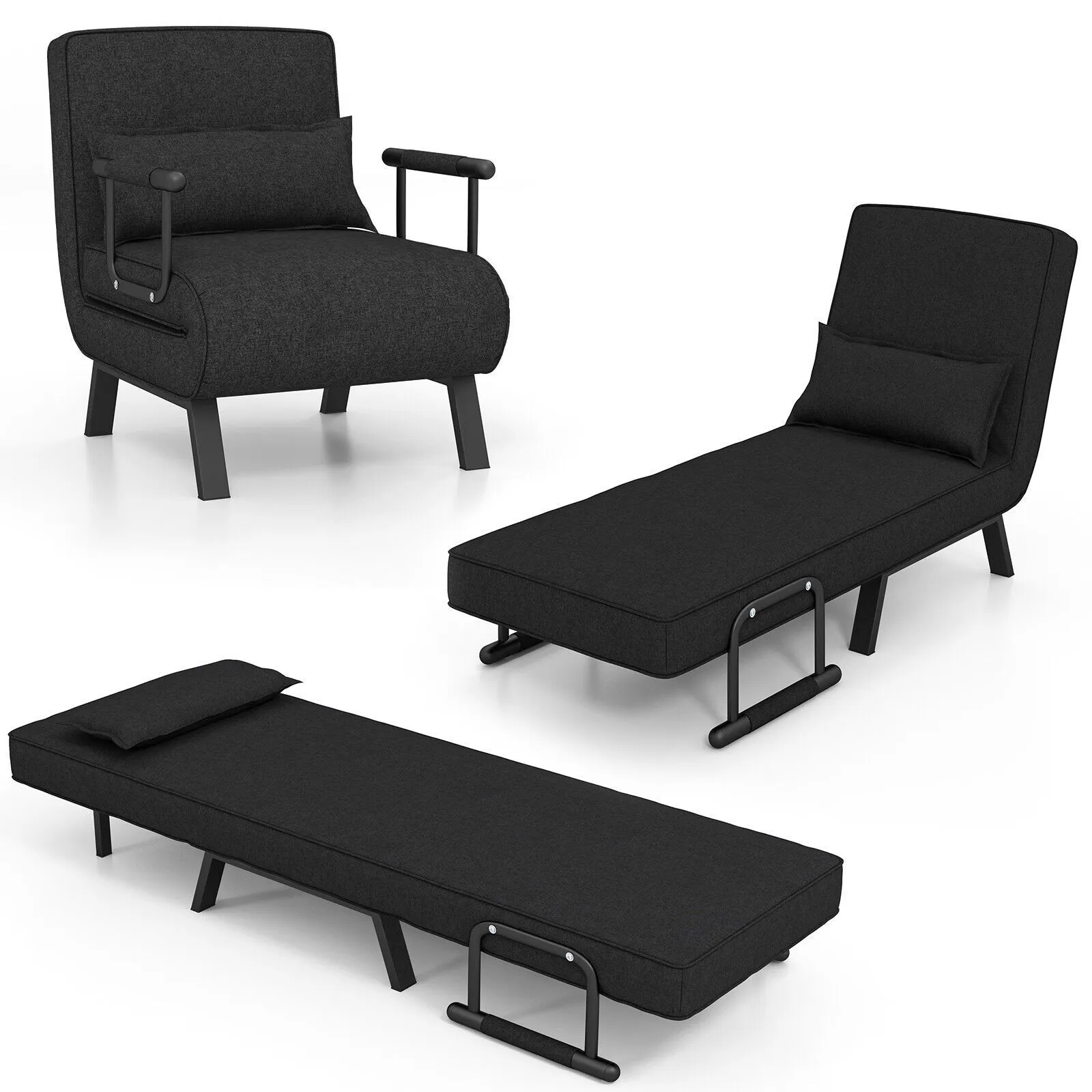 Costway Convertible Single Folding Sofa Bed Sleep Chair with 6 Positions Adjustable Backrest in Dark Grey 3
