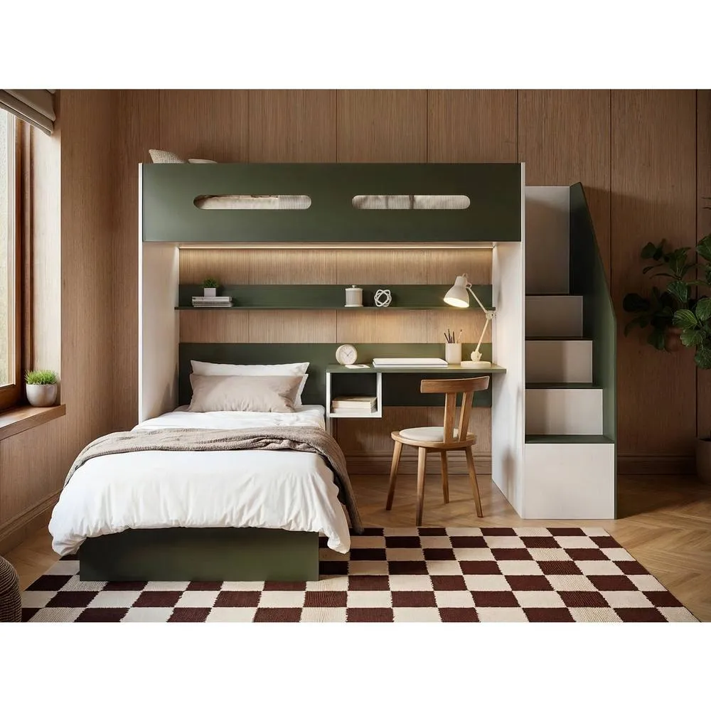 Flair Alpha Bunk Bed with LED Beige & Green