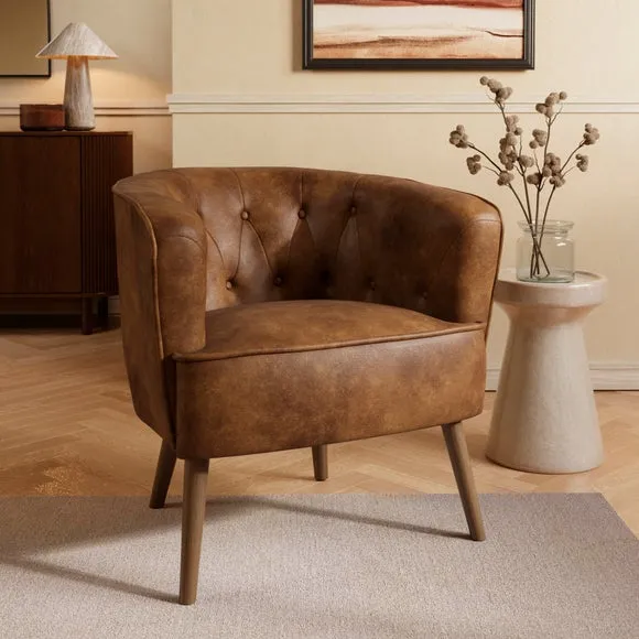 Cindi Button Back Faux Leather Tub Chair