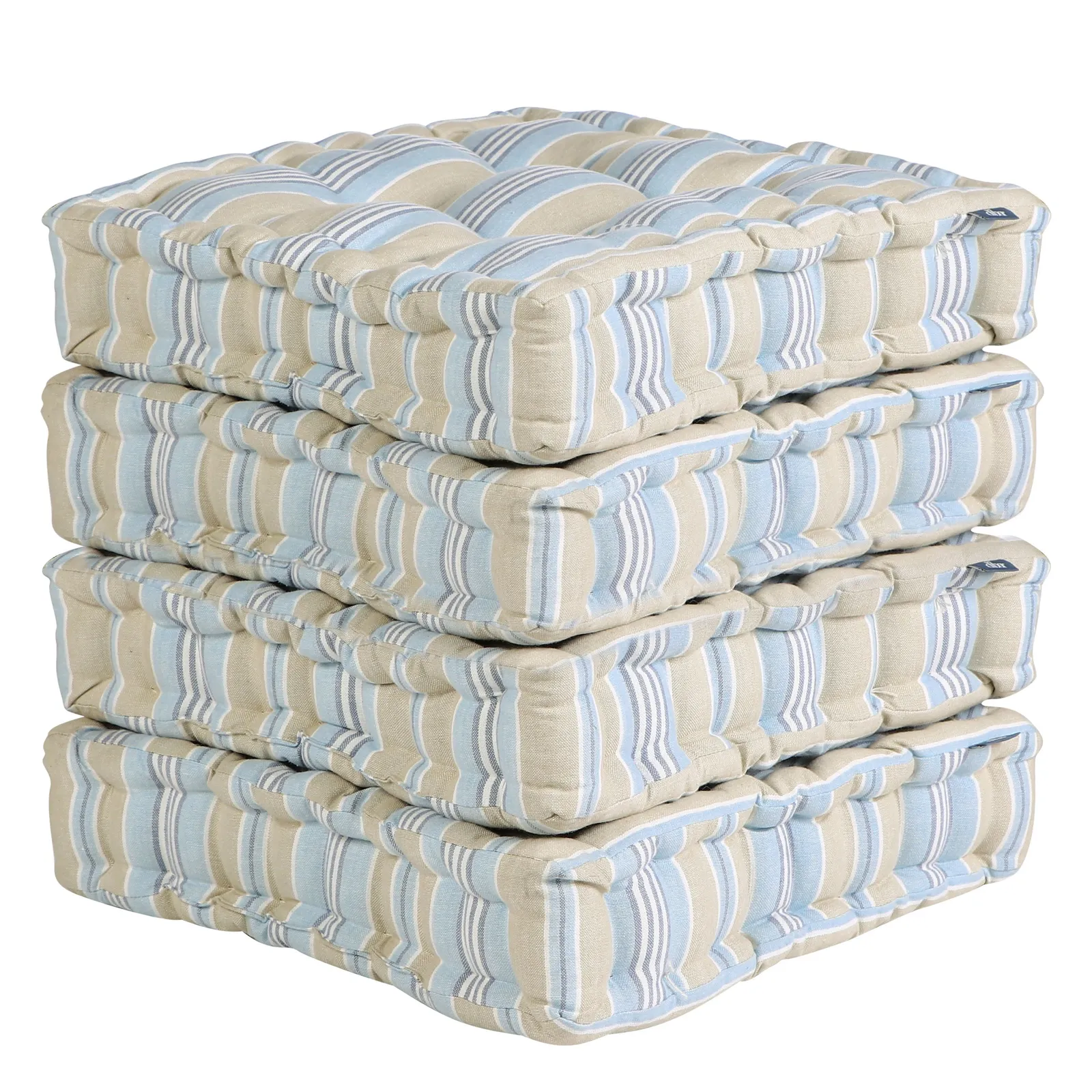 Dibor Set of 4 Blue Striped Indoor Outdoor Seat Pad Box Cushions 40x40cm 2