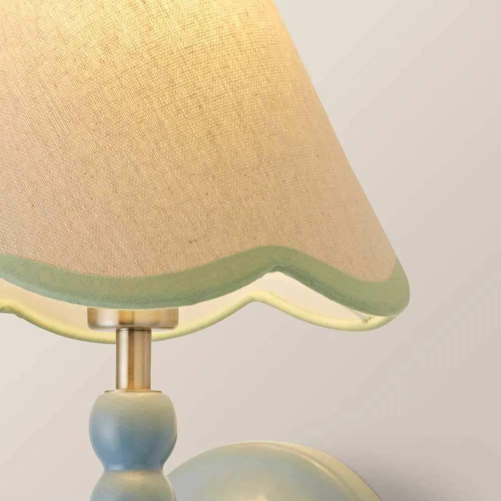 ValueLights Bobbins Powder Blue Bobble Wall Light & Linen Pastel Trim Lamp Shade in Pale Green 5