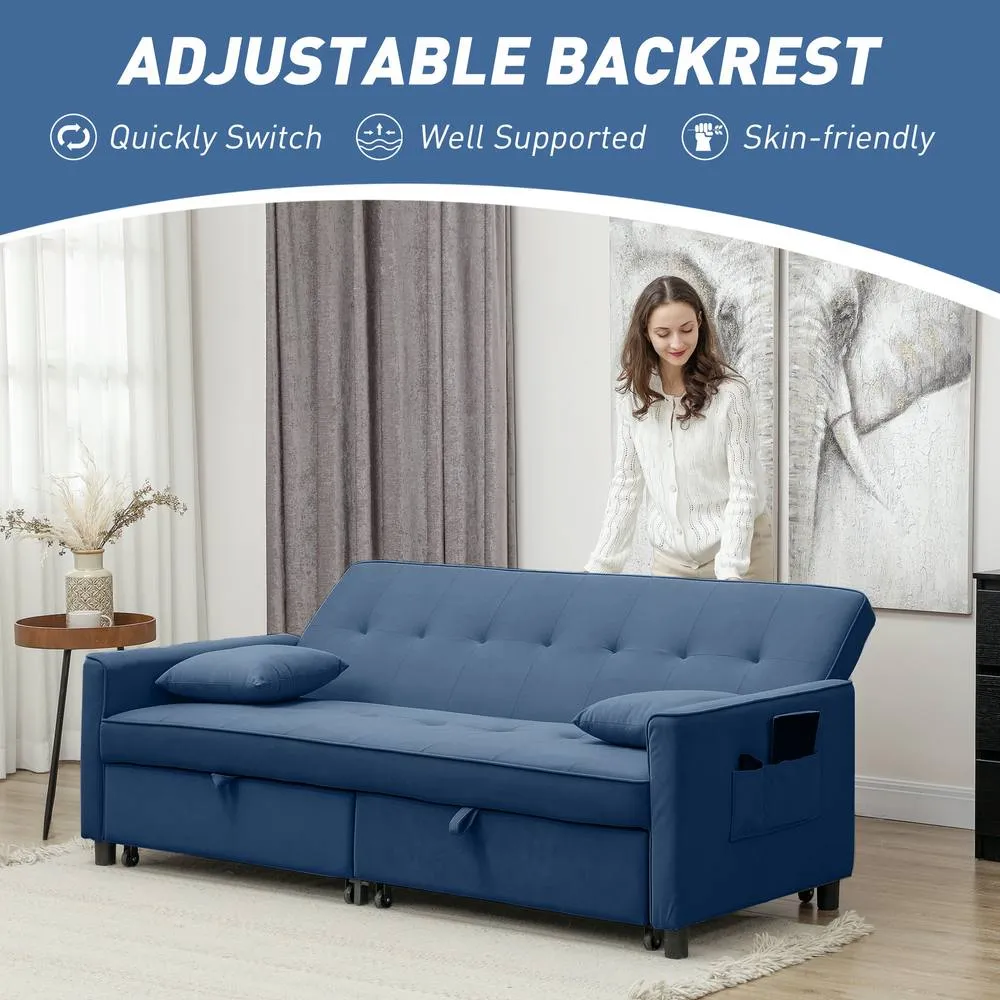 HOMCOM Reversible L-Shaped Sectional Sofa Bed with Cushions, Blue 6