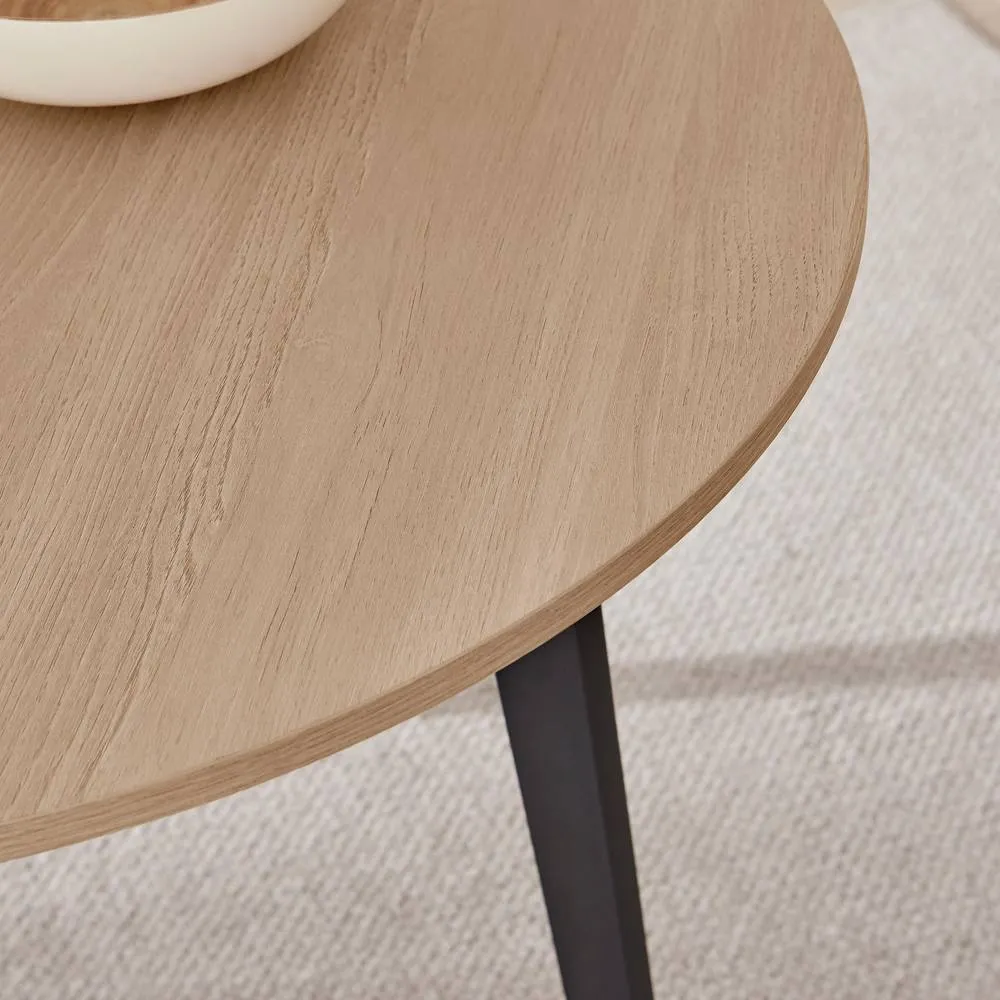 FurnitureboxUK Koko Oak Effect Round Table & 4 Cappuccino Milan Black Leg Chairs in Beige 4
