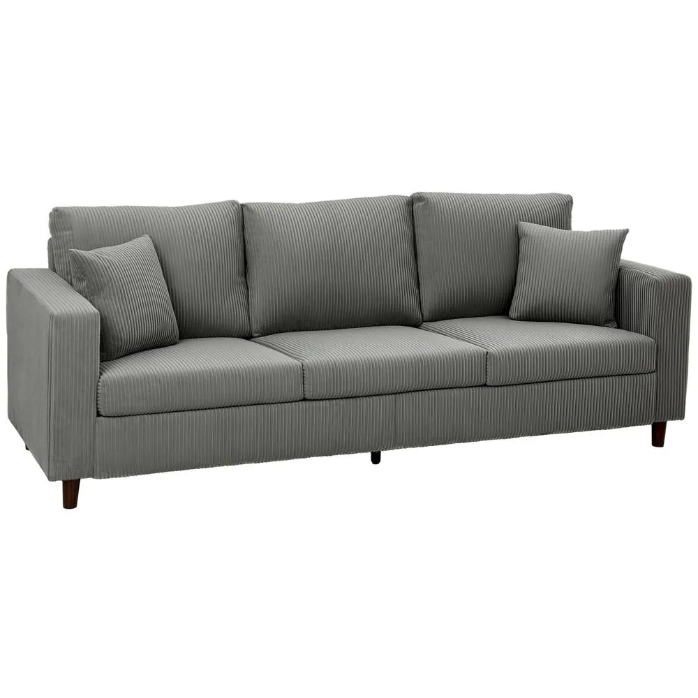 HOMCOM 3 Seater Sofa with Wide Seat, Corduroy Upholstered, Light Grey 2