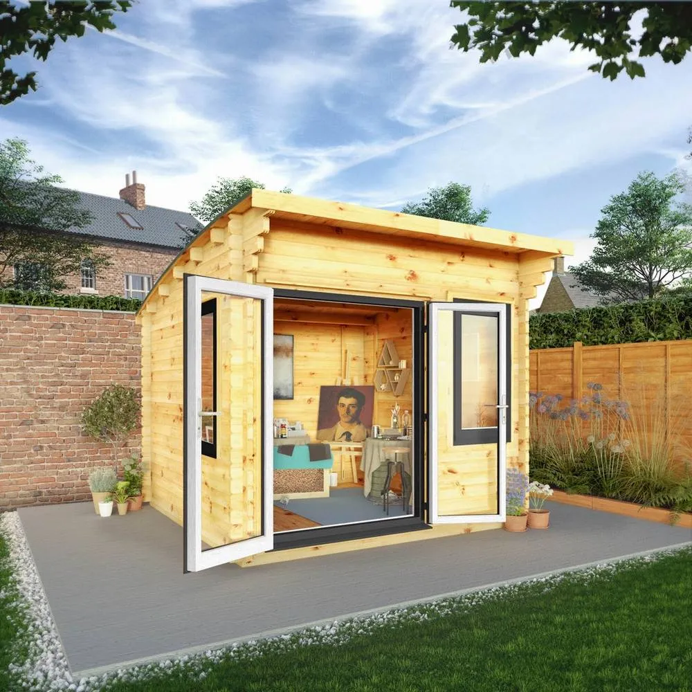 Mercia 3 x 3 m Curved Roof 44 mm Log Cabin with UPVC Windows & Doors in Natural 6