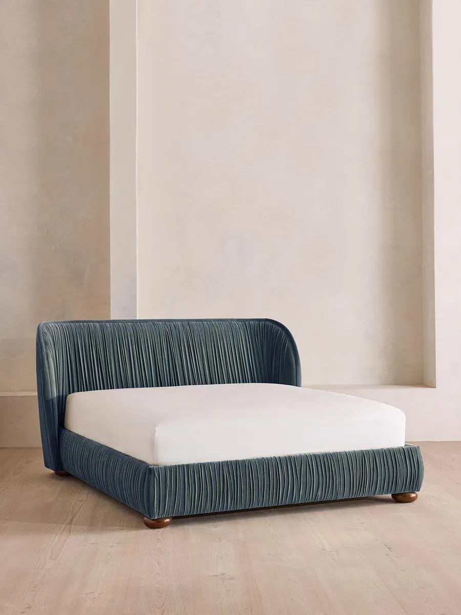 Blair Bed, King, Velvet, Grey Blue