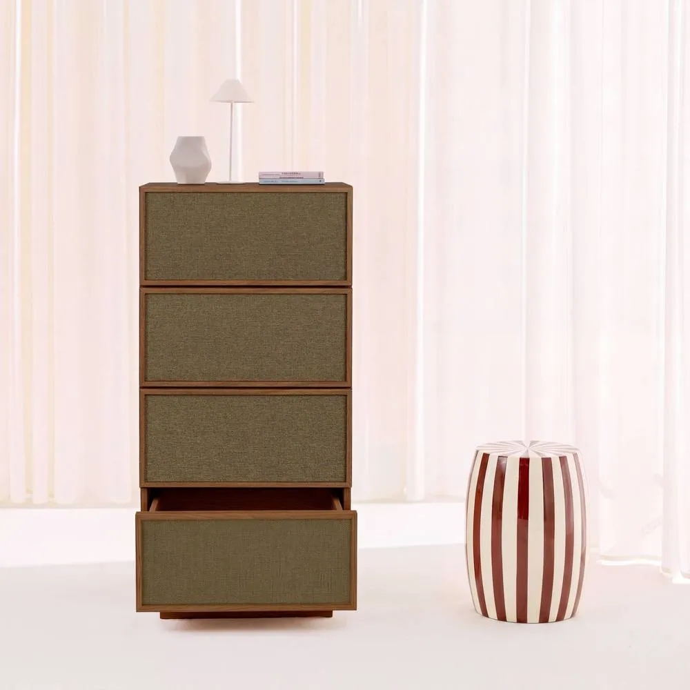 sweeek Tallboy chest of 4 drawers wood decor & fabric in Dark Brown 3