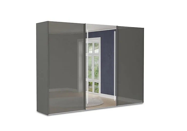 Instinct 300cm 3 Door Sliding Wardrobe with 2 Glass Doors and 1 Mirror Door with LED Lighting - Bedroom Furniture - In Time for Christmas