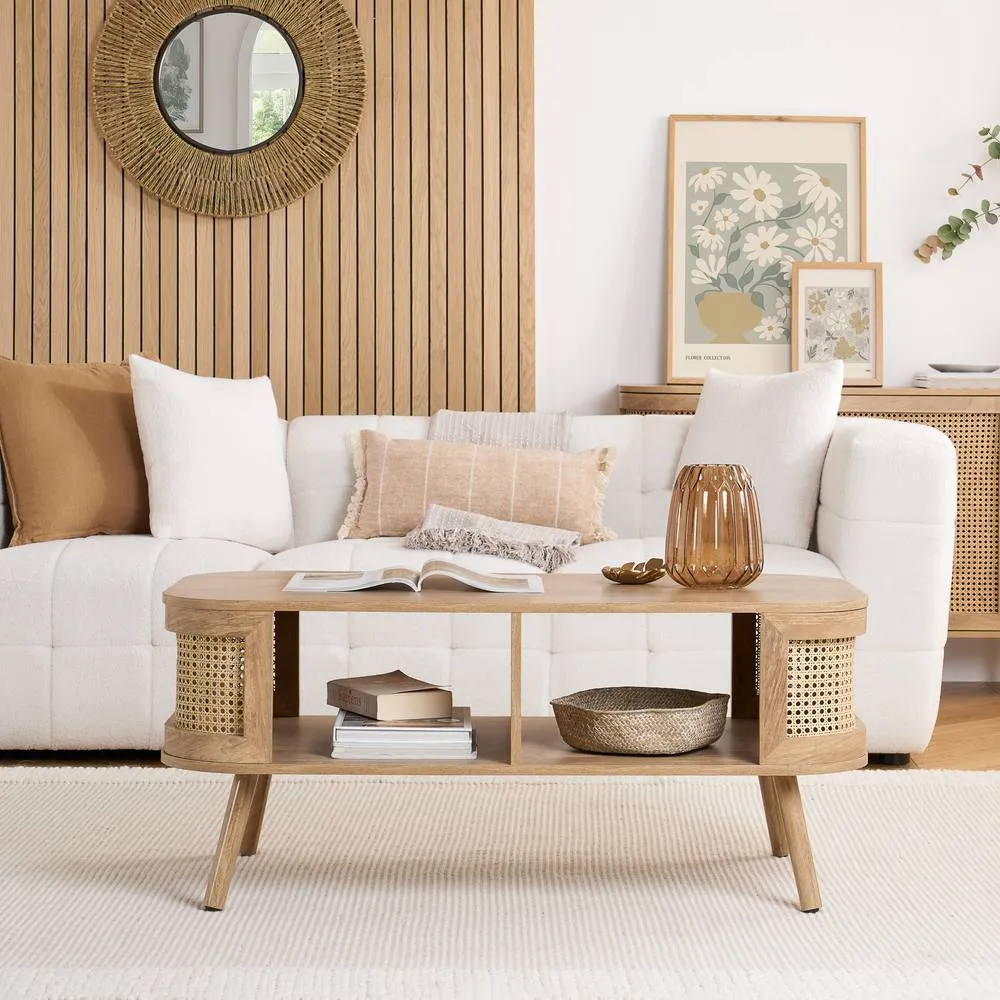 Birlea Rattan Coffee Table with Storage Curved Sark in Beige 2