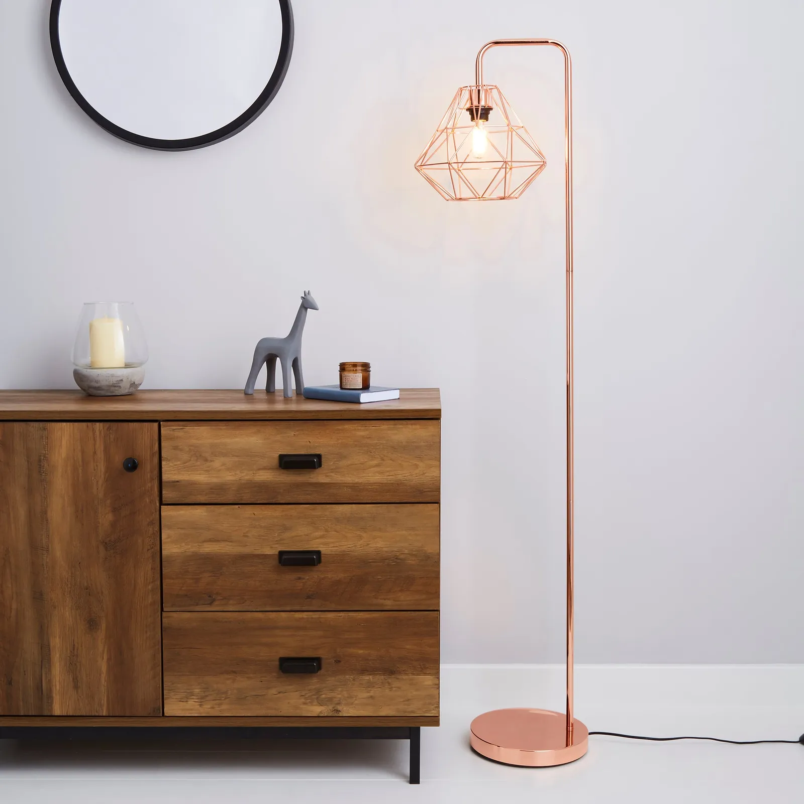Bremen Copper Floor Lamp Pink and Brown