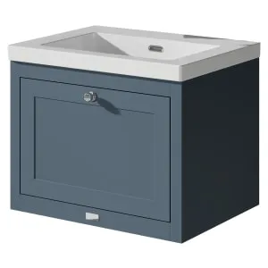 Bayswater Hartleigh Stiffkey Blue Traditional Wall Hung Vanity Unit & 1 Tap Hole Modern Recessed Basin - 600mm 2