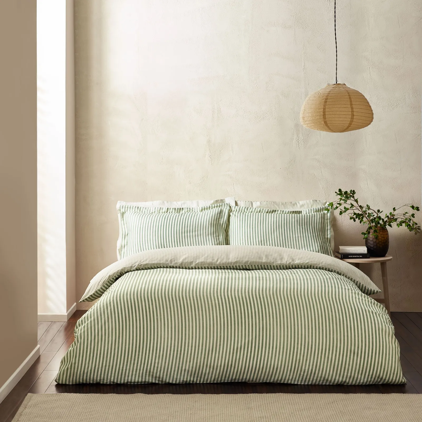 Yard Hebden Striped 100% Cotton Duvet Cover Set in Green 5