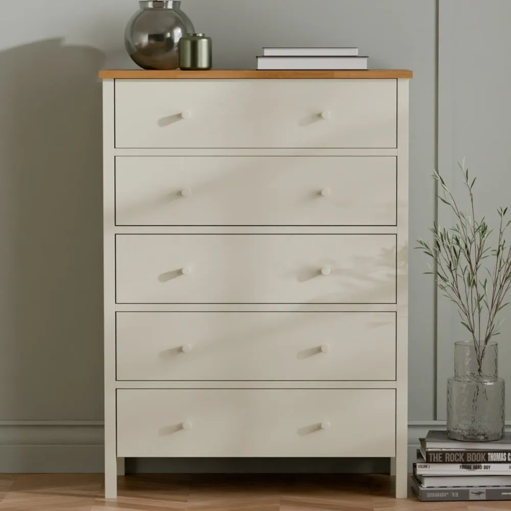Coxmoor 5-Drawer Chest of Drawers - Oak - Wooden - Happy Beds