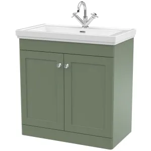 Classique Satin Green Floor Standing 2-Door Vanity & Basin 1 Tap Hole - 865 x 830mm