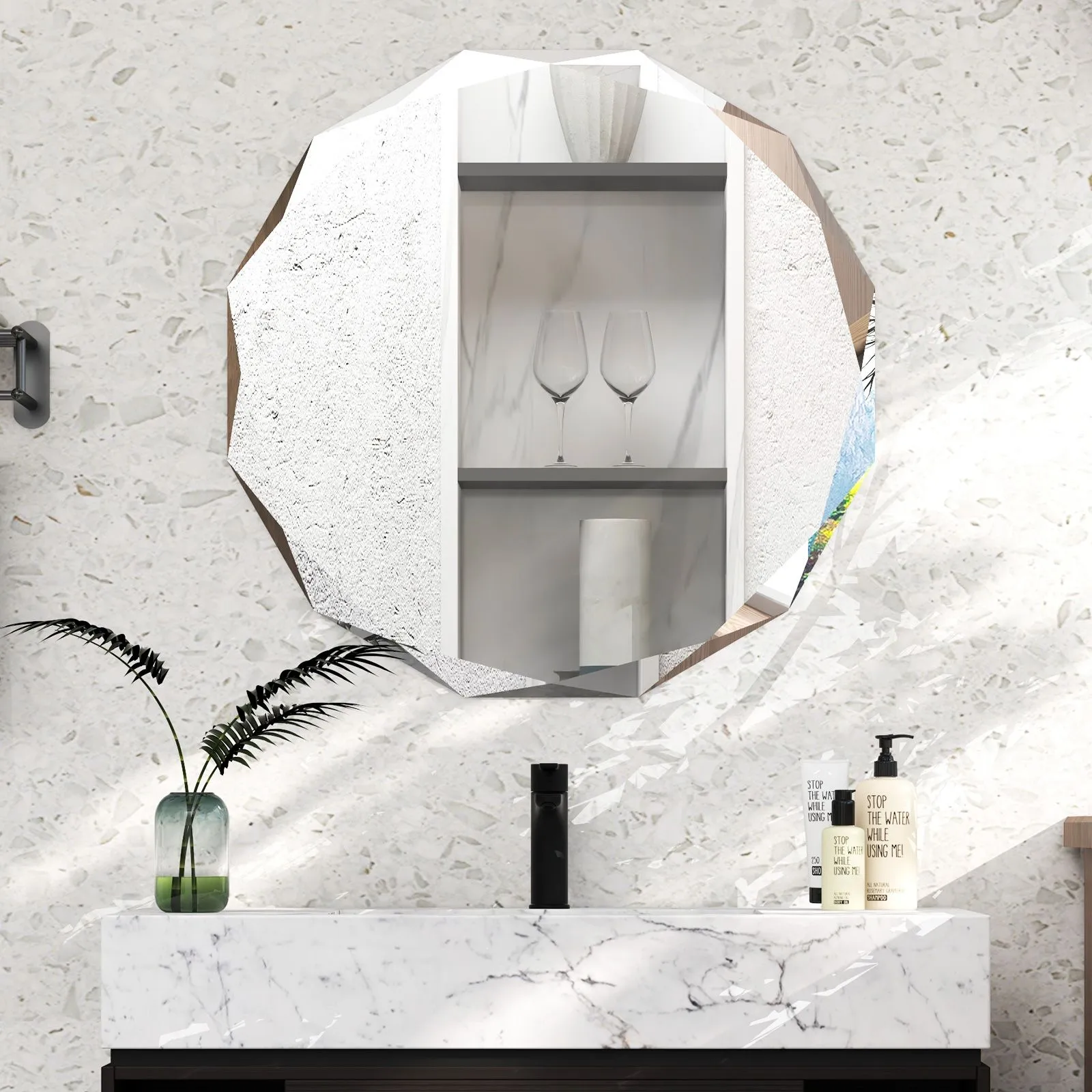 Costway Wall Mounted Silver Polished Mirror Frameless Bathroom Vanity Mirror Makeup Mirror in Clear