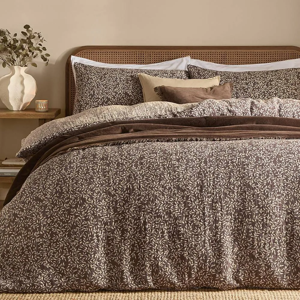 Yard Perrie Leaf Muslin 100% Cotton Duvet Cover Set in Chocolate 1