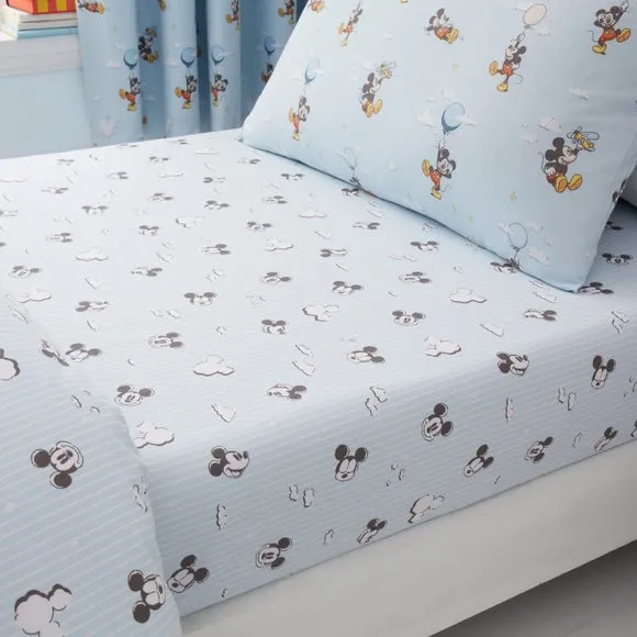 Set of 2 Disney Soft Skies Mickey Mouse 100% Cotton Fitted Sheets 2