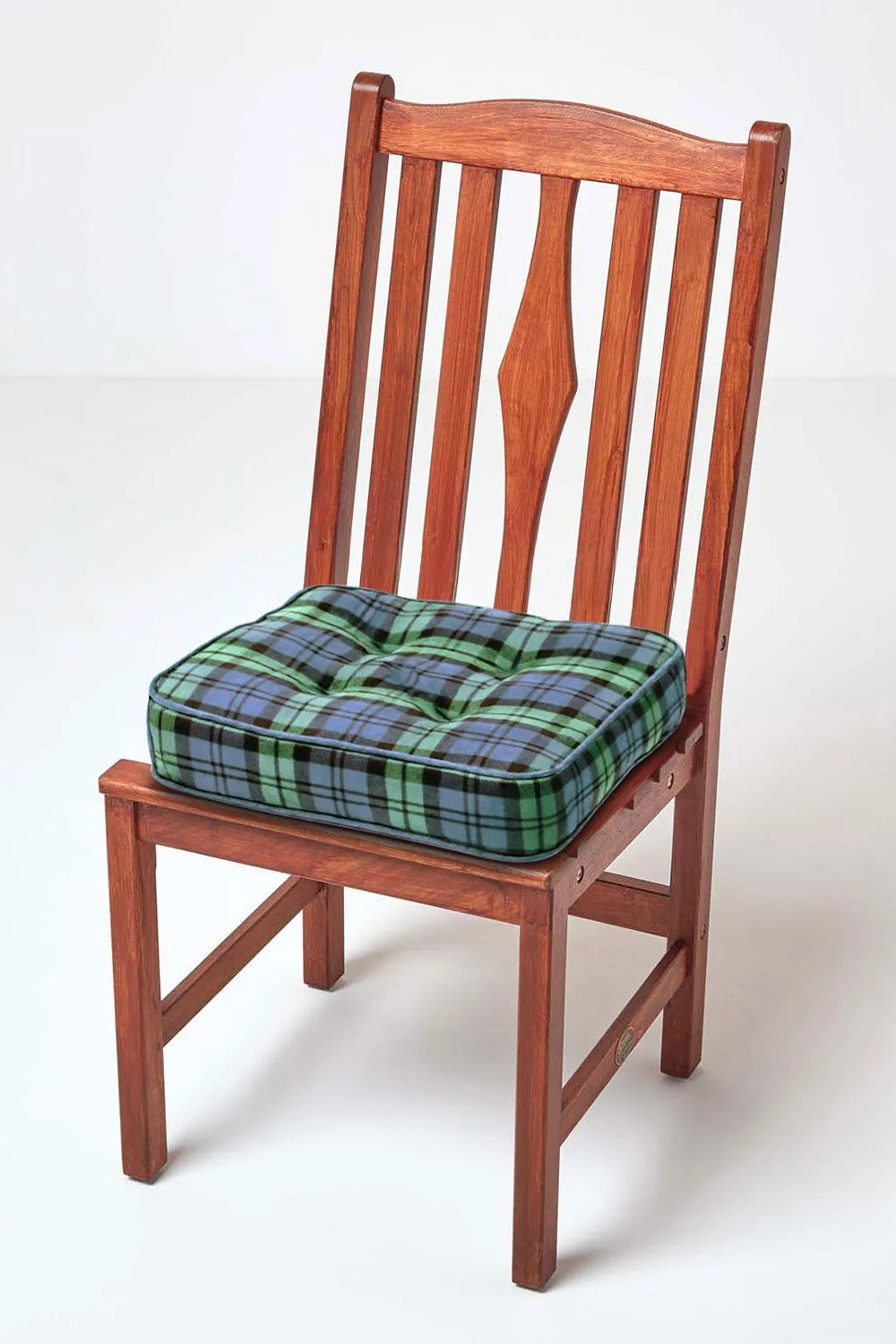 Homescapes Black Watch Tartan Cotton Dining Chair Booster Cushion in Green 6