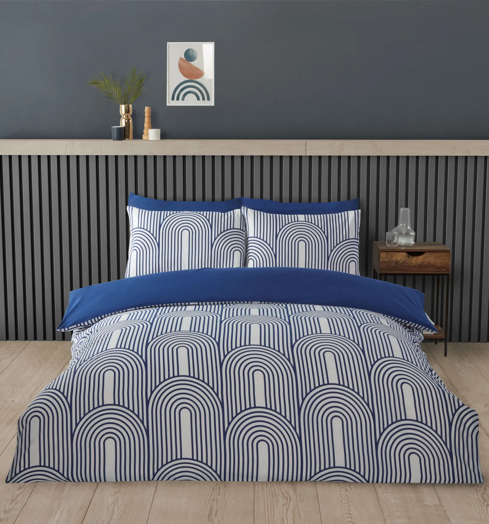 Rapport Home Arches Geometric Polycotton Duvet Cover Set With Pillowcase in Blue