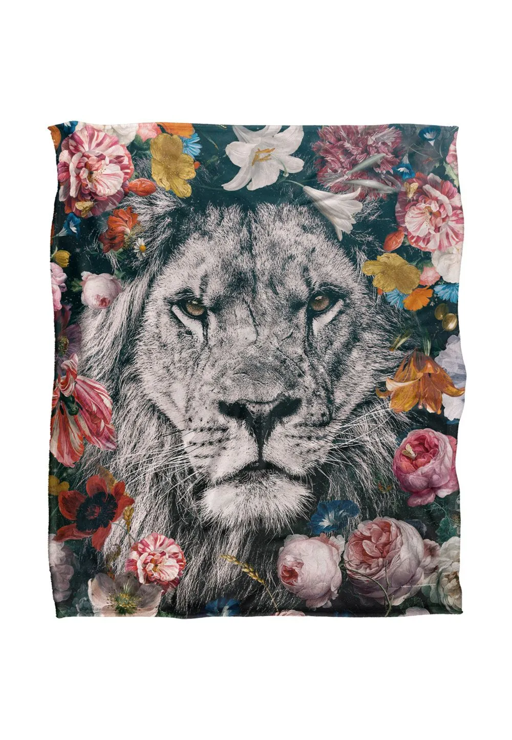Reinders Floral White Lion Silky Touch Super Soft Throw Blanket 152 X 127 cm