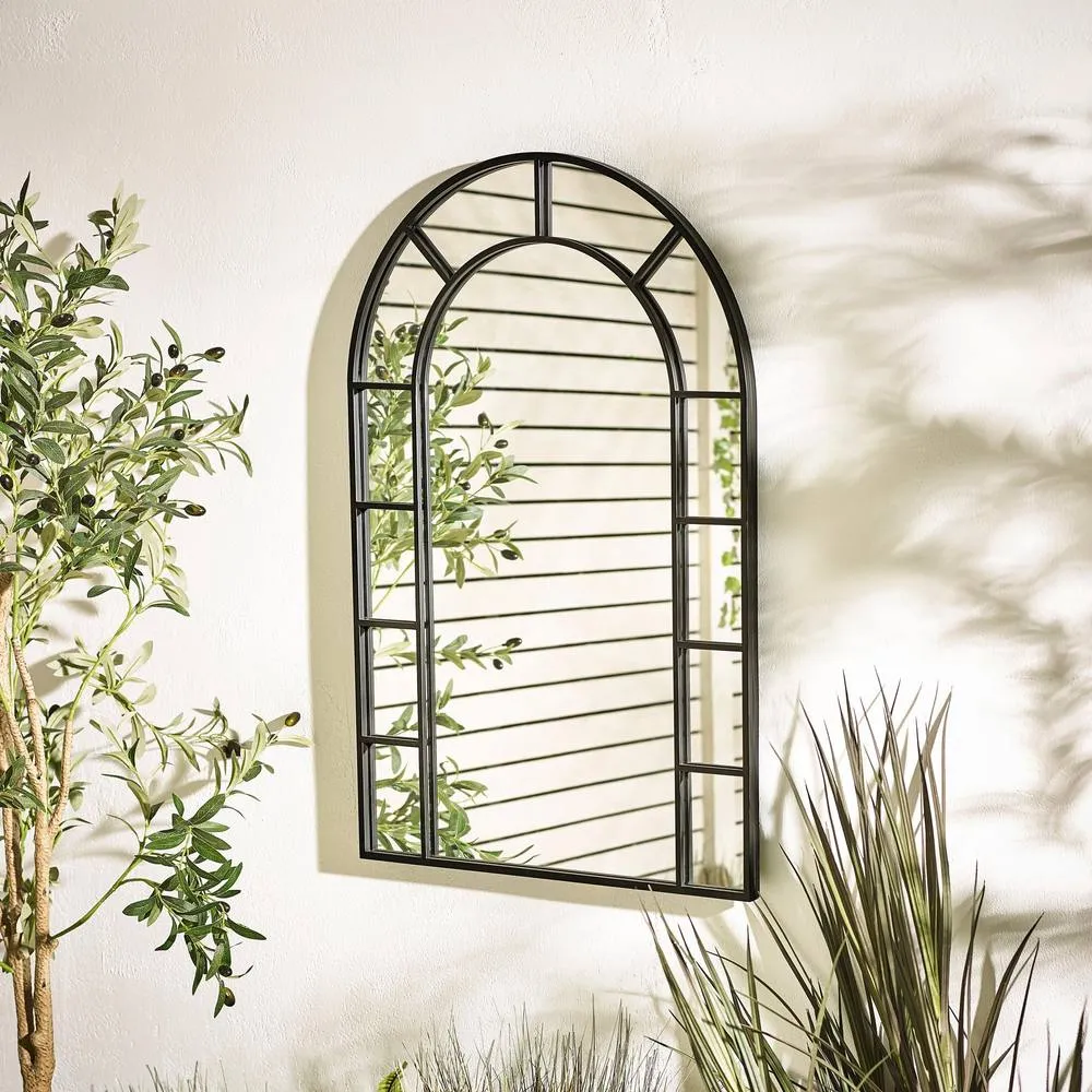 FurnitureboxUK Winona Black Large Arched Window 90x60cm Garden Mirror