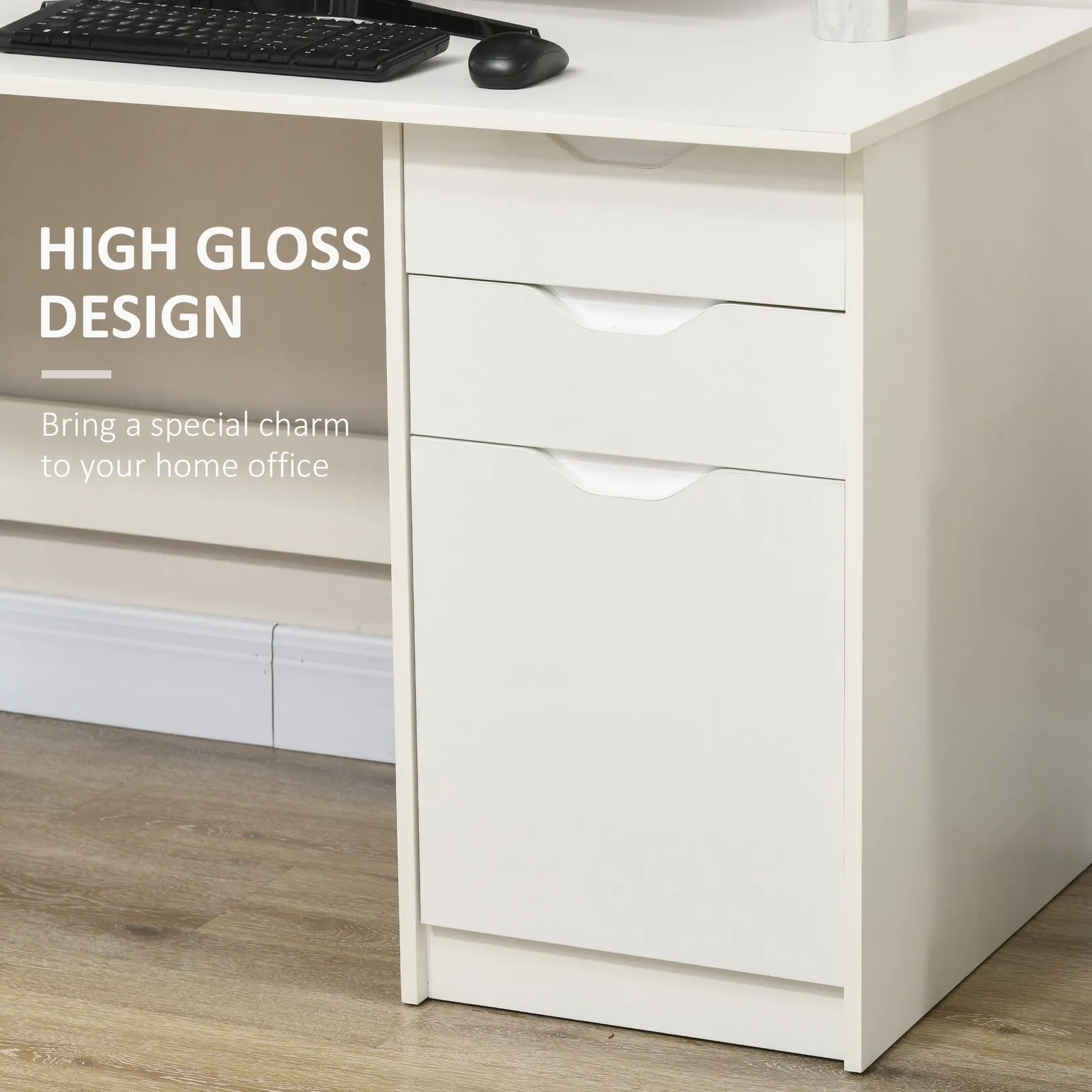 HOMCOM Computer Desk w/ Drawers Modern Writing Workstation for Home Office in White 4