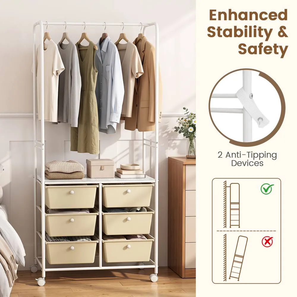 Costway Clothing Rack, Coat Hanger w/6 Drawers & Storage Shelf in White 4