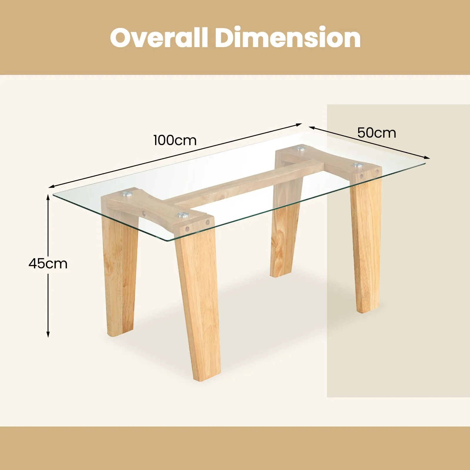 Costway Rectangle Coffee Table Modern Tempered Glass Top Accent Table Sofa Center Table in Natural 6