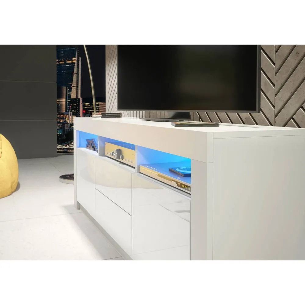 Creative Furniture Shine TV Unit 160cm - White with Gloss Doors & LED Lights 4