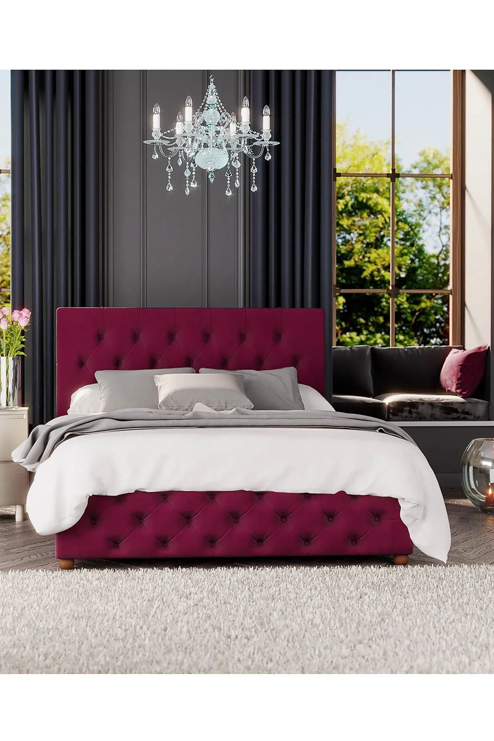 Laurence Llewelyn-Bowen Luna Ottoman Storage Bed in Plush Velvet Fabric, Custom Made in Wine 5