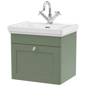 Classique Satin Green Wall Hung 1-Drawer Vanity & Basin 1 Tap Hole - 496 x 530mm